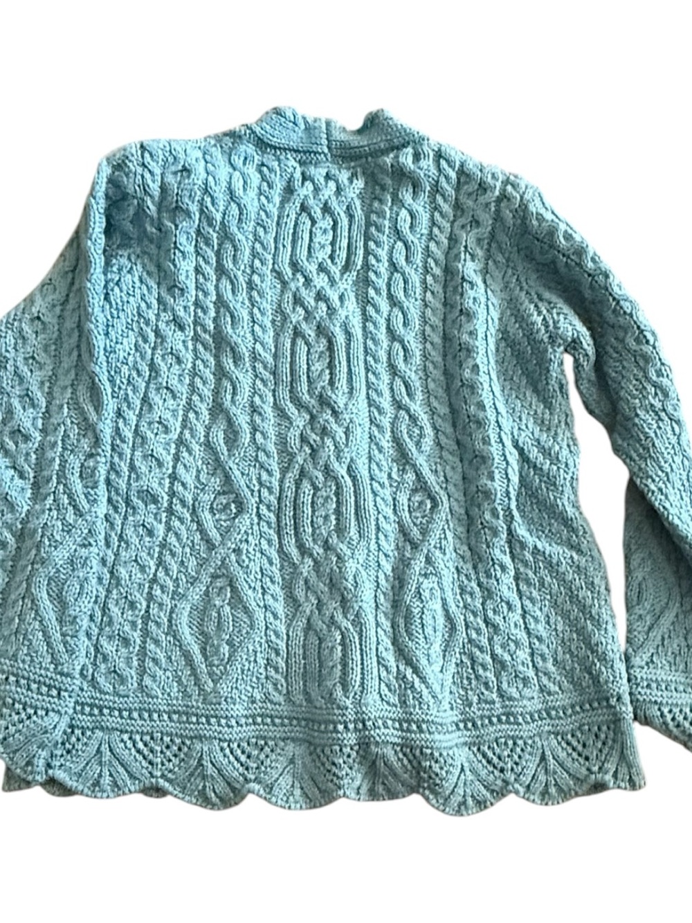 Aran Crafts Ireland Vintage Blue Merino Wool Cable Knit Cardigan Small Cottageco - Picture 6 of 7